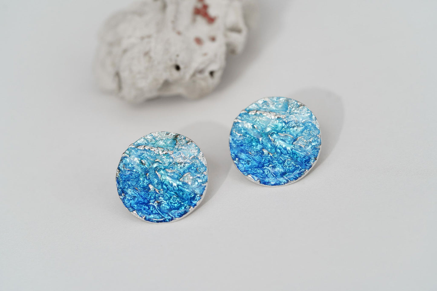 Сережки-диски «Хвиля» сині (20 мм)
