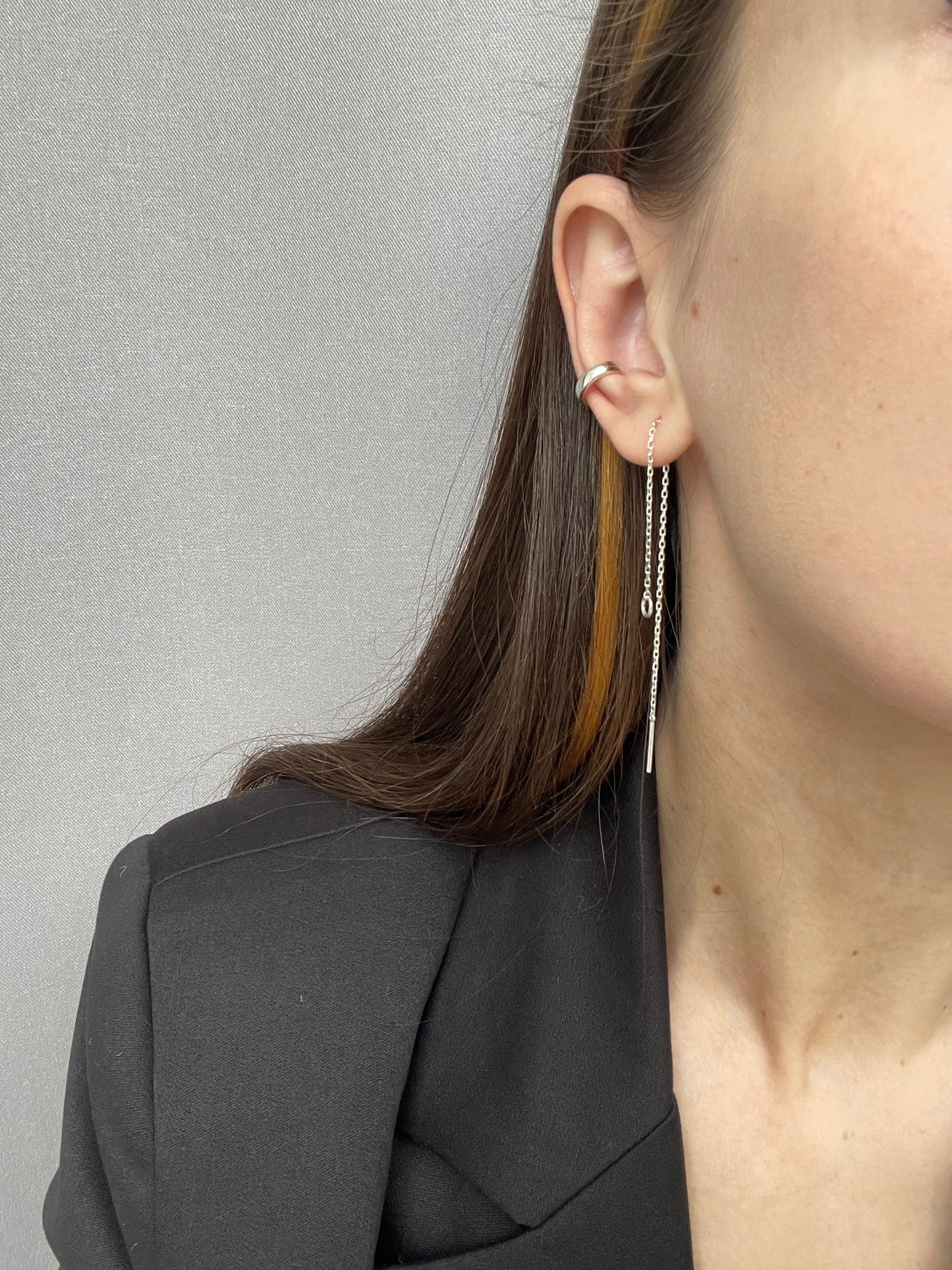 Сережка «Струна», сережка «Куля» (3 мм) в інше вушко в комплекті