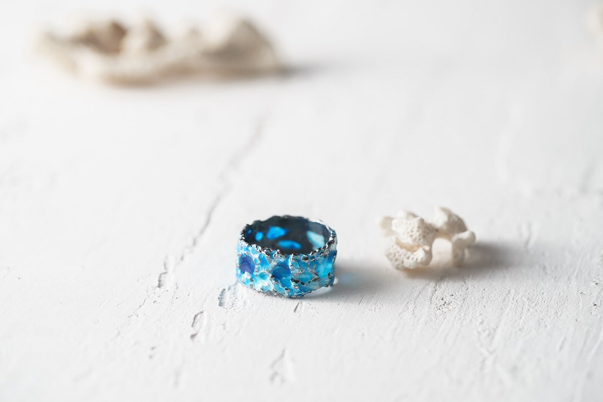 Каблучка «Шторм» синя (10 мм) з чорнінням