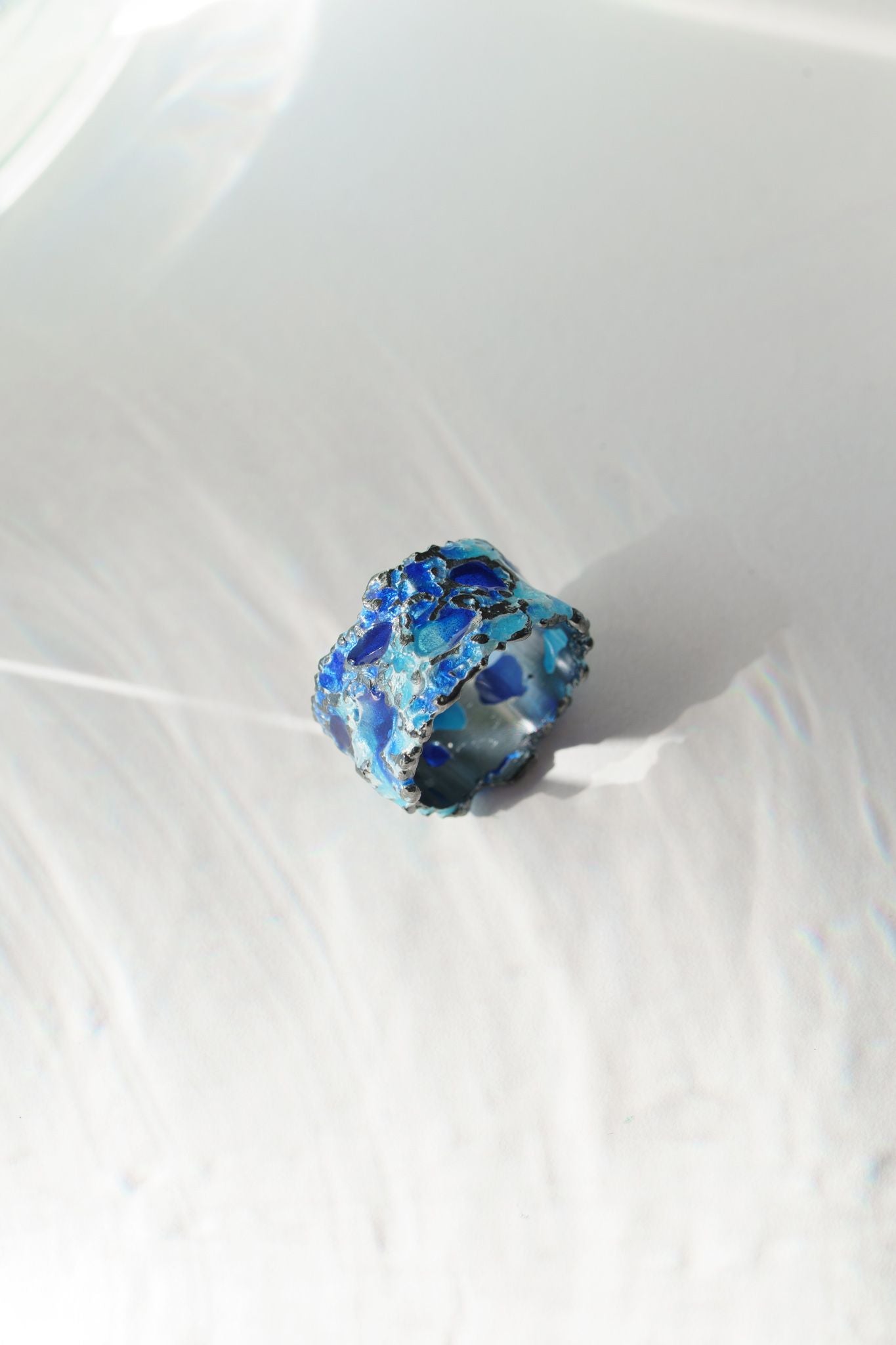 Каблучка «Шторм» синя (13 мм) з чорнінням