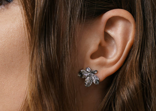 Сережки «Лист каштану» (20 мм) з чорнінням