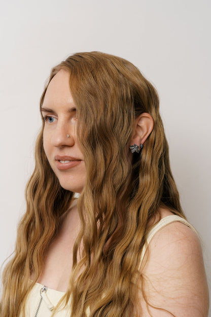 Комплект сережок «Горіх та лист каштану» (8 та 20 мм) з чорнінням