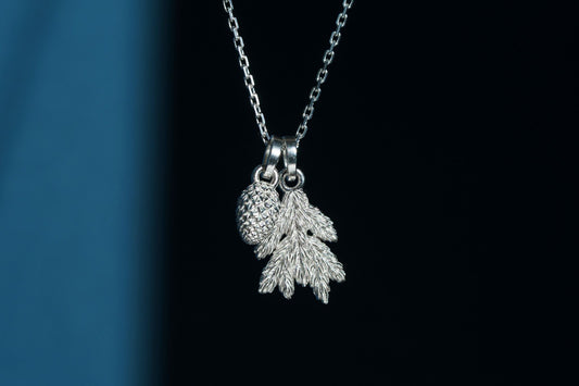 Сет кулонів «Гілка та шишка смереки» світлий