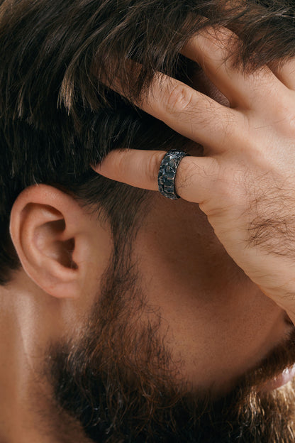 Каблучка «Колотий лід» з чорнінням (10 мм)