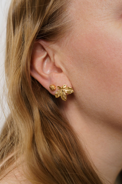 Комплект сережок «Горіх та лист каштану» (8 та 20 мм) світлі